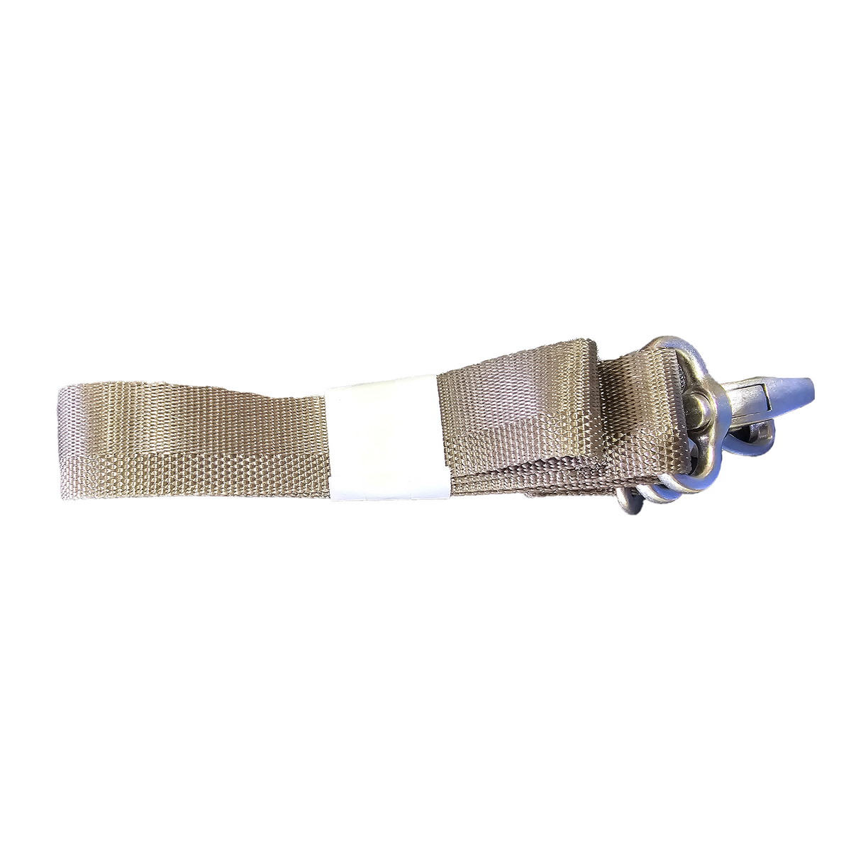 Beige strap with a clip on a white background