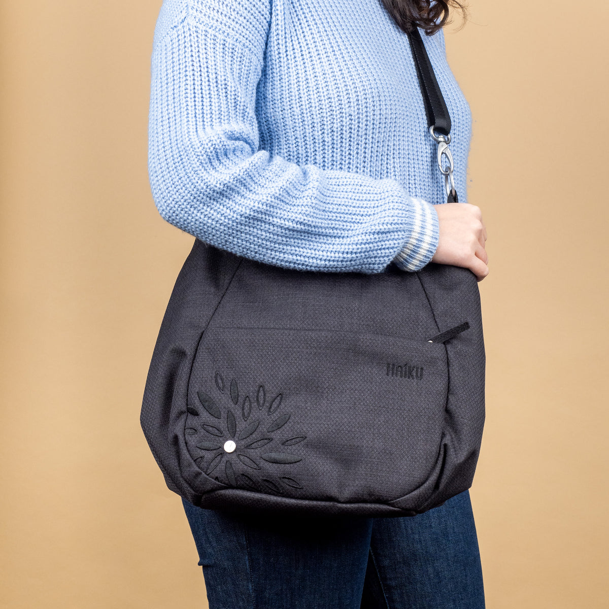 Woman with Black In Bloom Amble Hobo bag