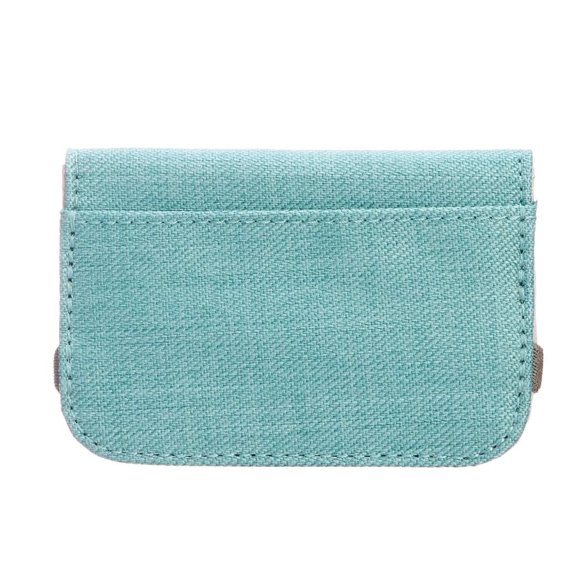 Teal fabric cardholder on a white background